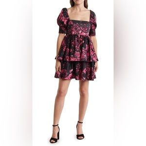 Alice + Olivia Emmalou Floral Tiered Stretch Cotton Dress Size 10